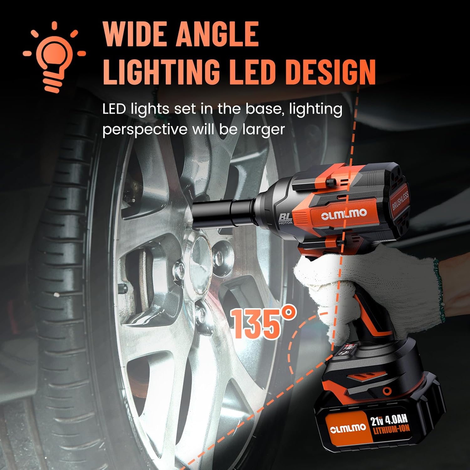 Cordless Impact Wrench High Torque 1/2-In 700Ft-lbs（950N.m Brushless Impact Wrench, 21V Electric Impact Wrench w/ 2x 3.0Ah Battery, Fast Charger & 5 Sockets, Power Impact Gun for Car Home