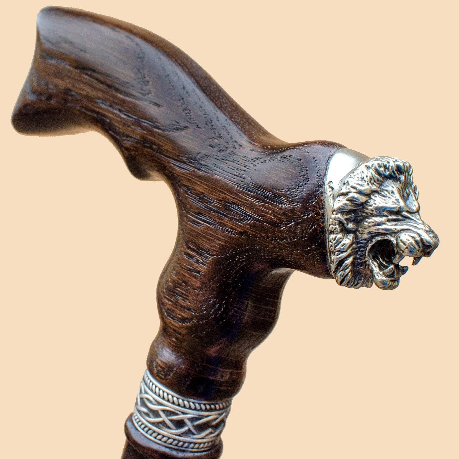 Unique Wooden Walking Cane for Men - Lion - Carved Wood Canes Unusual Walking Stick