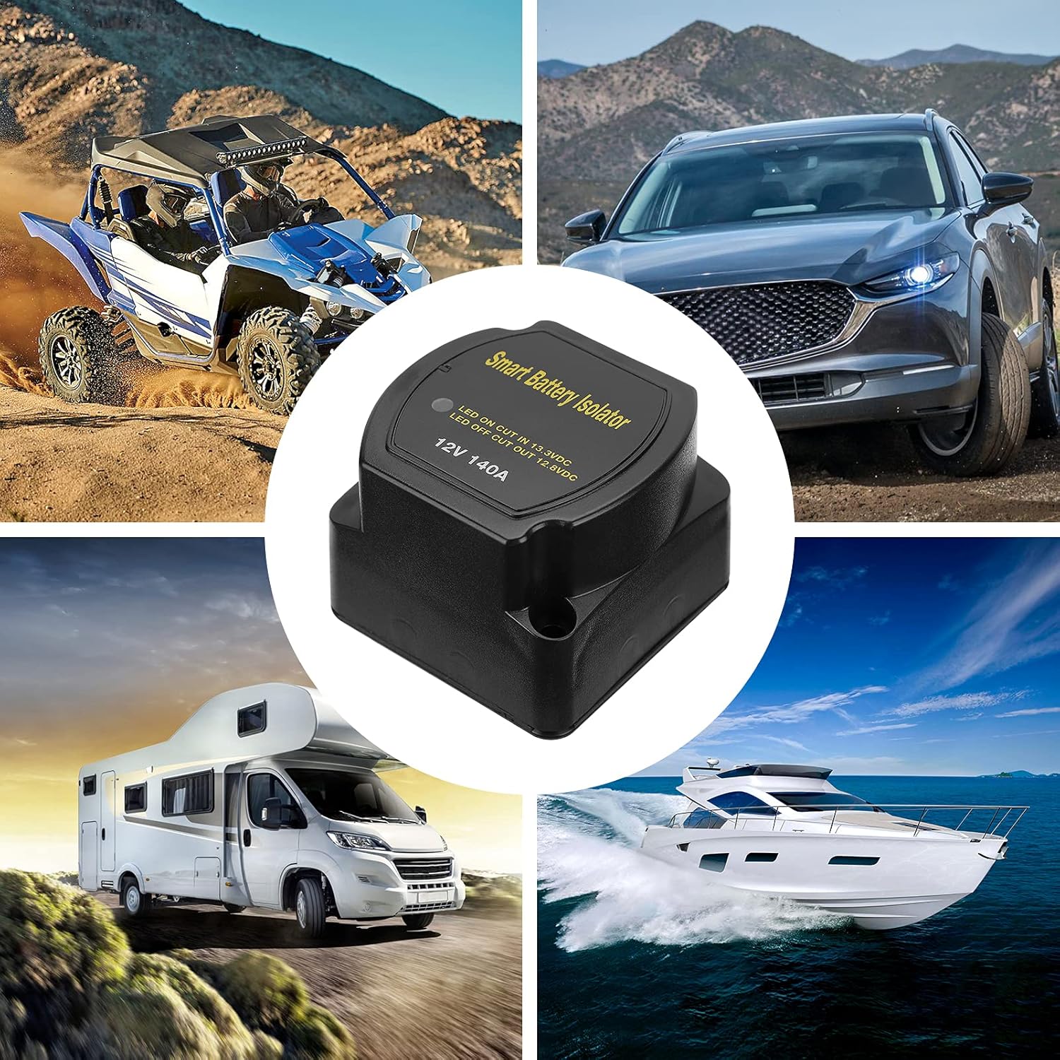 12V 140A Dual Battery Isolator, Kemimoto Waterproof VSR Voltage Sensitive Relay Compatible with RVs, Vehicles, Cars, UTVs, Marine, Caravan, Polaris Ranger/General/RZR, Can Am, Talon, Pioneer