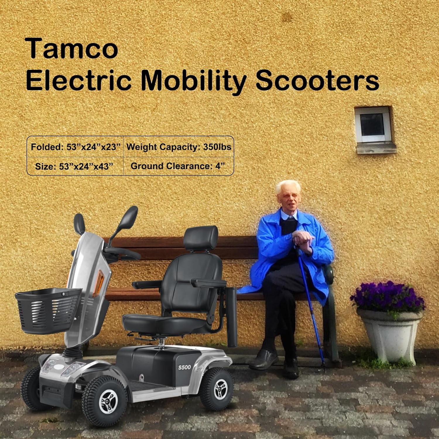 Tamco Mobility Scooter, 4 Wheel Electric Mobility Scooters for Adults Seniors - 350lbs Capacity, All Terrain Recreational Mobility Scooter for Travel (Grey)