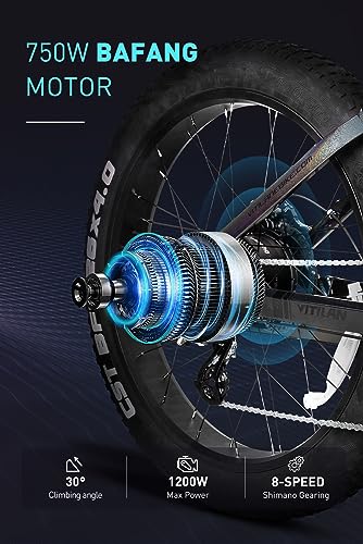 T7 Electric Bike for Adults Fat Tire Ebike 750W BAFANG Motor 20AH Removable Sam-Sung Battery 26 Inch Mountain 28MPH Electric Bicycle Full Suspension Shimano 8 Speed