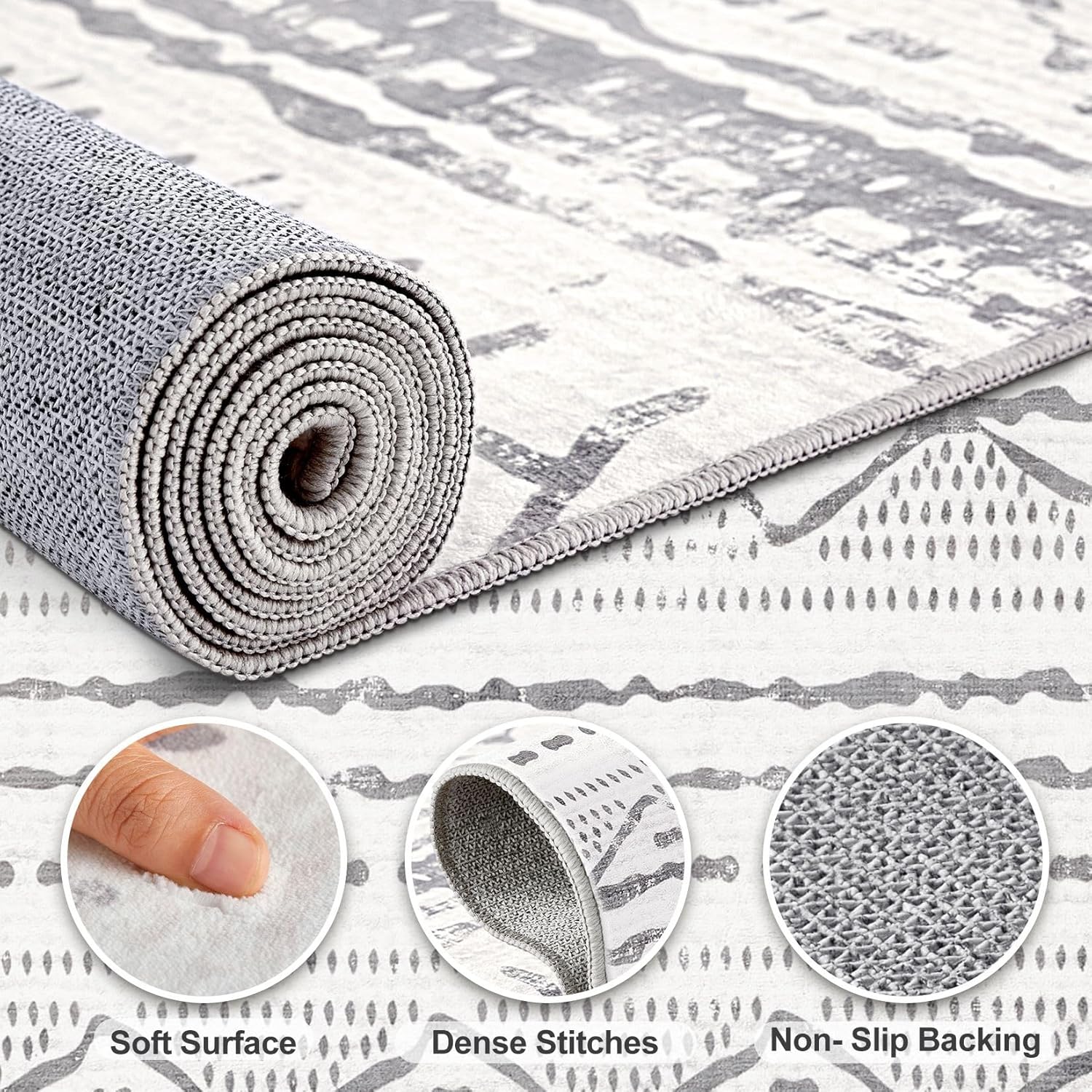 9x12 Area Rug Living Room Rugs: Large Soft Machine Washable Boho Moroccan Farmhouse Neutral Stain Resistant Indoor Floor Rug Carpet for Bedroom Under Dining Table Home Office House Decor - Grey