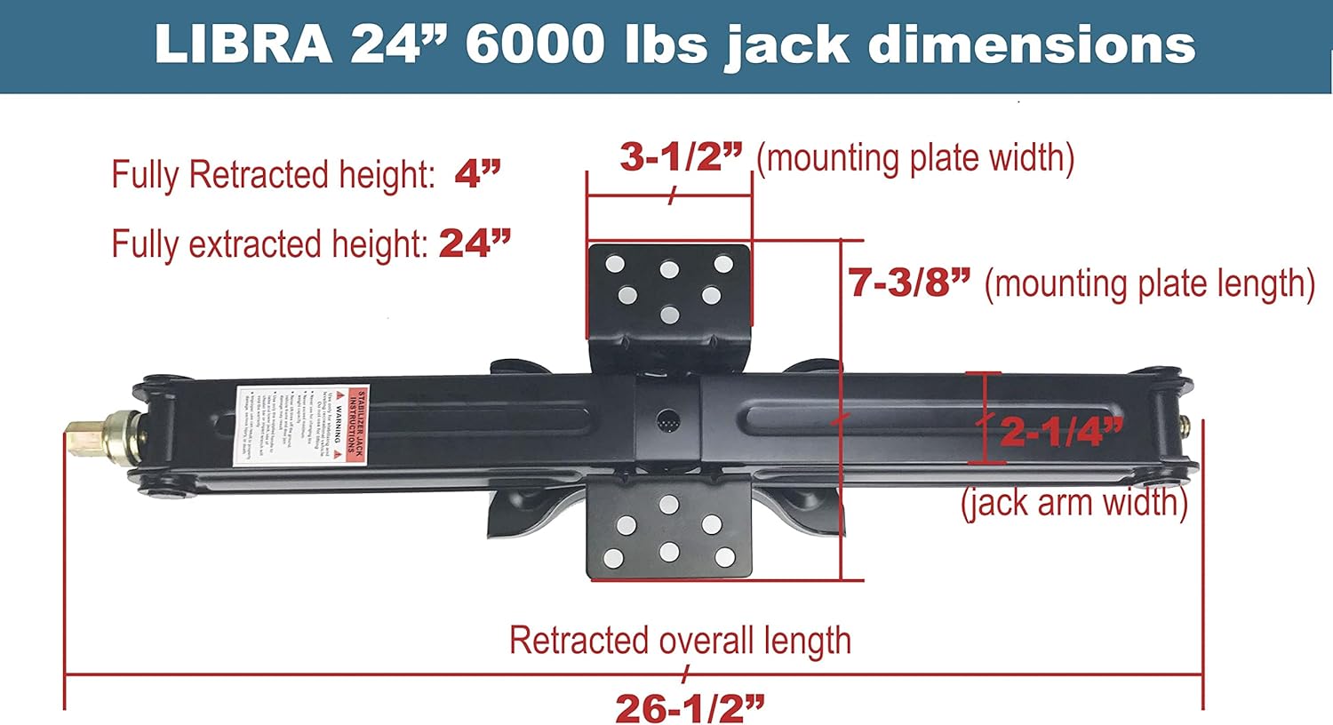 LIBRA Set of 4 6000 lb 24" RV Trailer Stabilizer Leveling Scissor Jacks w/Dual Power Drill Sockets & Complete Set of Mounting Hardware -Model# 26088