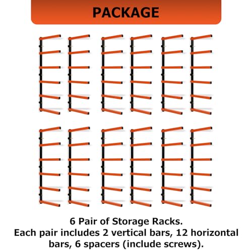 ECOTRIC 6 Pair of 6 Levels Shelf Lumber Rack Lumber Storage Rack Lumber Organizer Wood Organizer Steel Wall Mounted Max 600 Lb