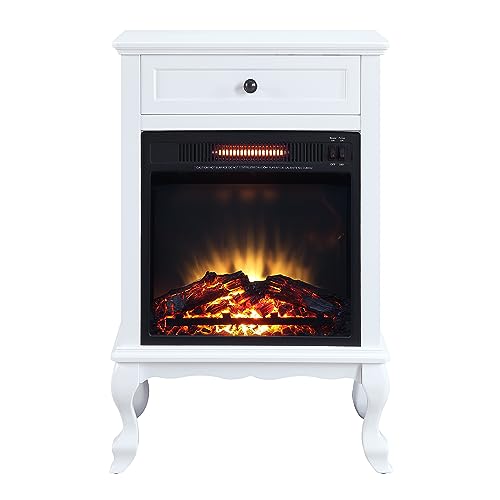 Electric Fireplace with Mantel & Storage Drawer, 1500W Freestanding Space Heater with Log Hearth, Wood Fireplace Cabinet for Entryway, Living Room, White