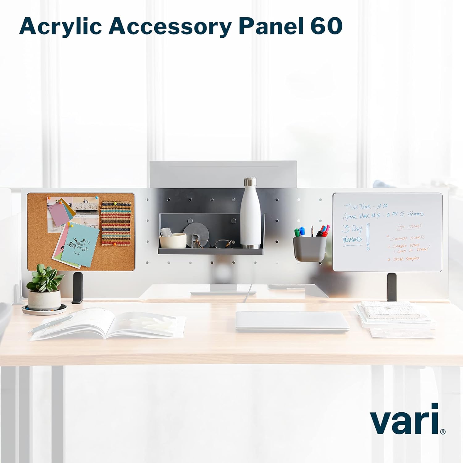 Vari Acrylic Accessory Panel 60 - Frosted Privacy Divider with Included Accessories - Easily Clamp to Desk or Table - Commercial-Grade Office Furniture