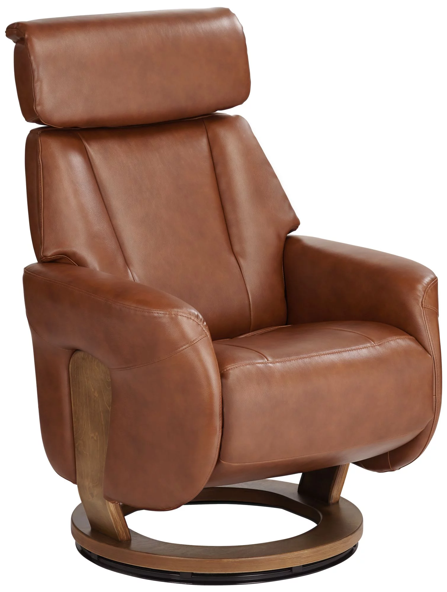 BenchMaster Brown Swivel Faux Leather Recliner Chair Modern Armchair Comfortable Manual Reclining Footrest Headrest for Bedroom
