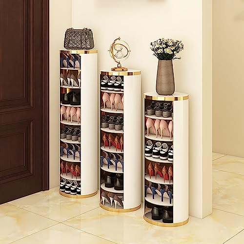 360° Rotating Shoe Rack Round Shoe Cabinet, Space Saving Vertical Shoe Stand with Cover, Free Standing Steel Shoe Organizer, Tall Shoe Storage Shoe Shelf Holds for Entryway Hallway Corner 6/