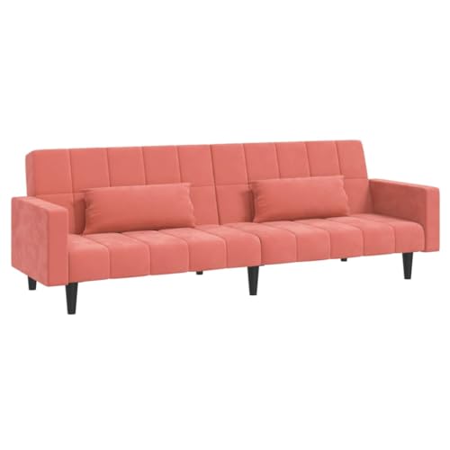 2-Seater Sofa Bed with Two Pillows Pink Velvet,Multifunctional Sofa Bed with Modern Design for Practical and Comfortable Living Spaces