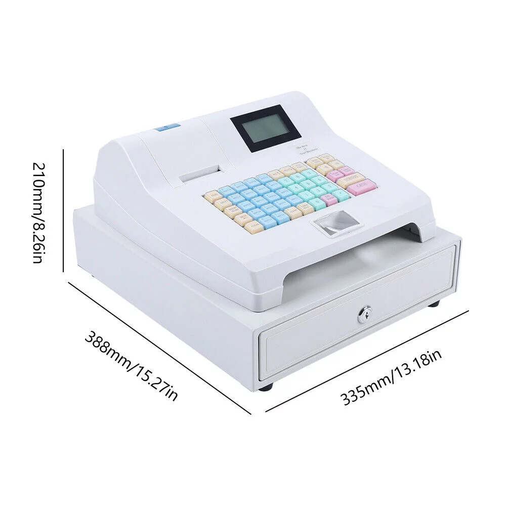 ZhdnBhnos Commercial Electronic Cash Register 48 Keys POS System Casher Digital LED Display W/ Drawer For Supermarket Restaurant Bar Shop Store Retail