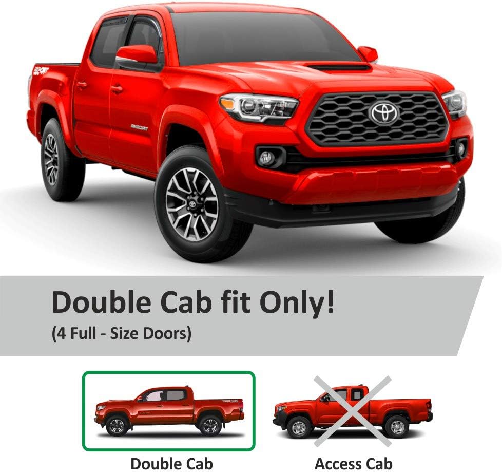 Voron Glass in-Channel Extra Durable Rain Guards for Trucks Toyota Tacoma 2016-2022 Double Cab, Window Deflectors, Vent Window Visors, 4 Pieces - 220056