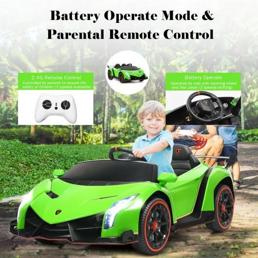 12V 2-Seater Licensed Lamborghini Kids Ride on Car with RC and Swing Function-Green