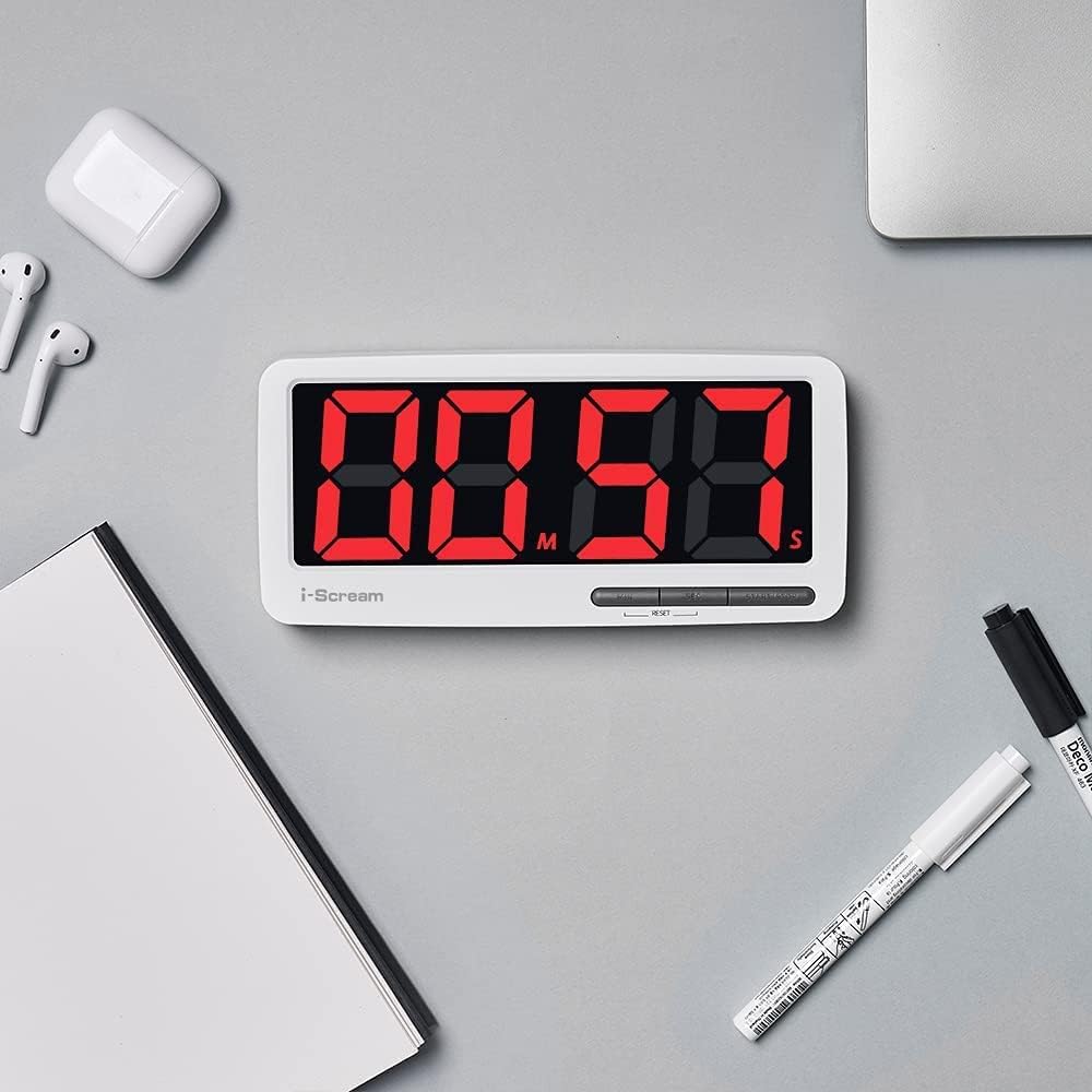 i-Scream LED Big Timer - 7.3" Extra Large Display Digital Timer with 3 Brightness and Volume Levels, Battery Powered Magnetic Countdown Timer for Kitchen, Cooking, Classroom, Kids and Teachers Pack of 2
