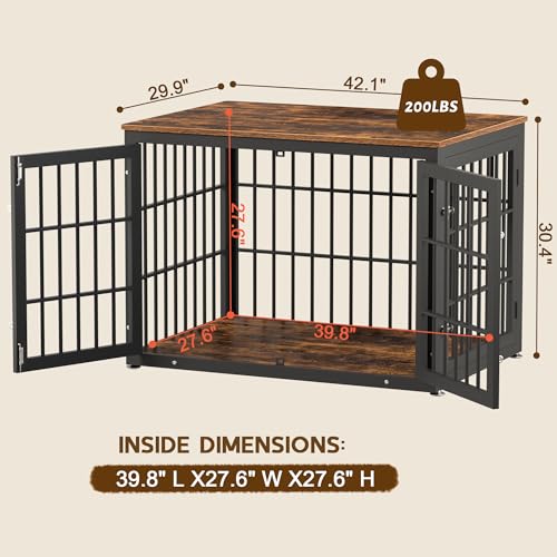 48 Inch Heavy Duty Dog Crate Furniture for Large Dogs, Decorative Pet House End Table, Extra Large Wooden Cage Kennel Furniture Indoor, Natural and White