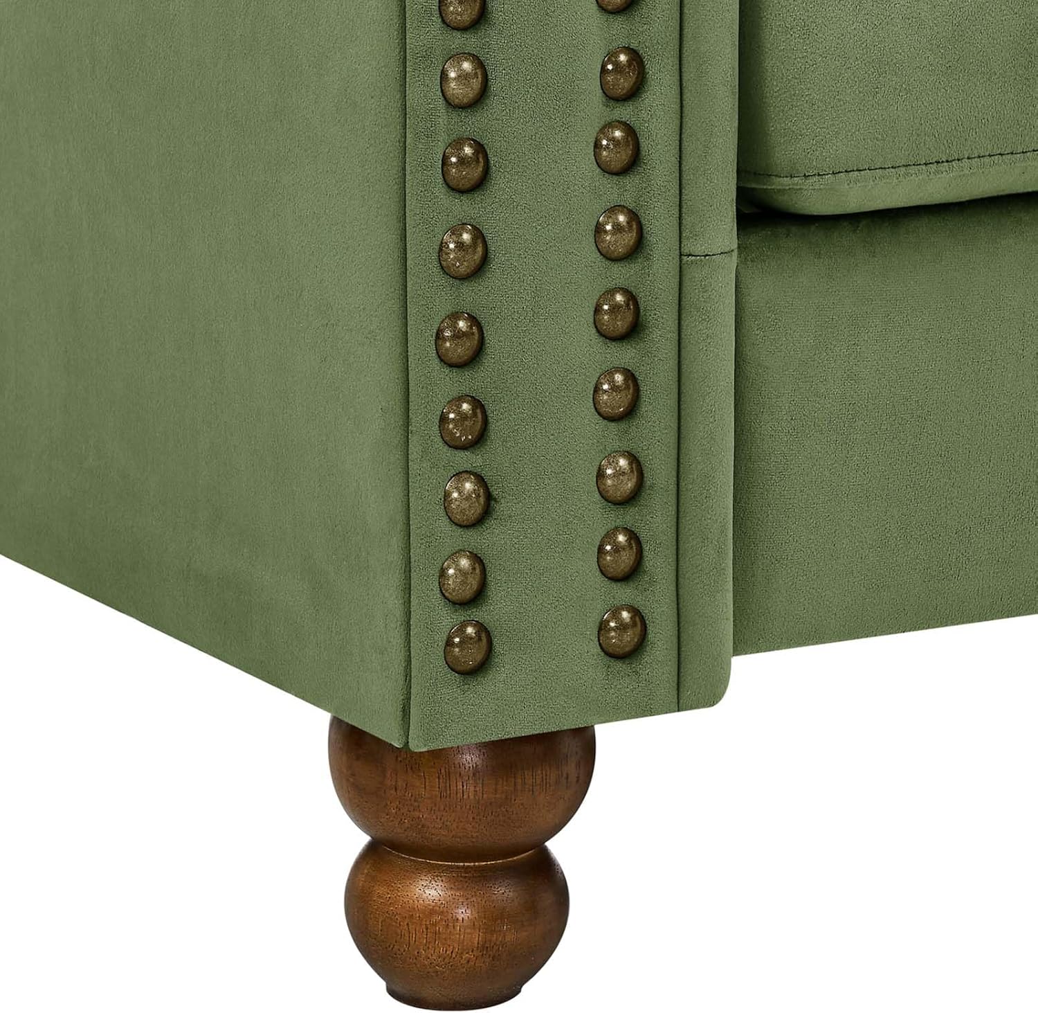 Antetek 3 Seater Couch, 80" Classic Upholstered Chesterfield Sofa, Button Tufted Velvet Couch with Deep Seat for Living Room, Farmhouse, Green