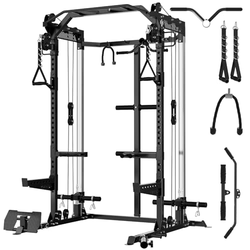 Mikolo Power Cage, 2000LB Power Rack with Independent Dual Pulley System, Multi-Function Home Gym Workout Machine for Cable Crossover