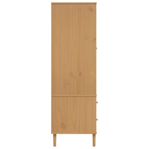 Wardrobe Rattan Look Brown 35.4"x21.7"x68.9" Solid Wood Pine,Pine Wood Wardrobe with Ample Storage and Rattan Look for Boho Decor Armoires & Wardrobes for Bedroom