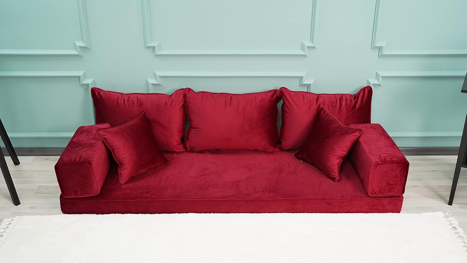 Velvet Red Color Floor Couches, Velvet Fabric Cushions, Velvet Sofas, Velvet Floor Sofas, Velvet Sectional Sofa, Velvet Floor Seating