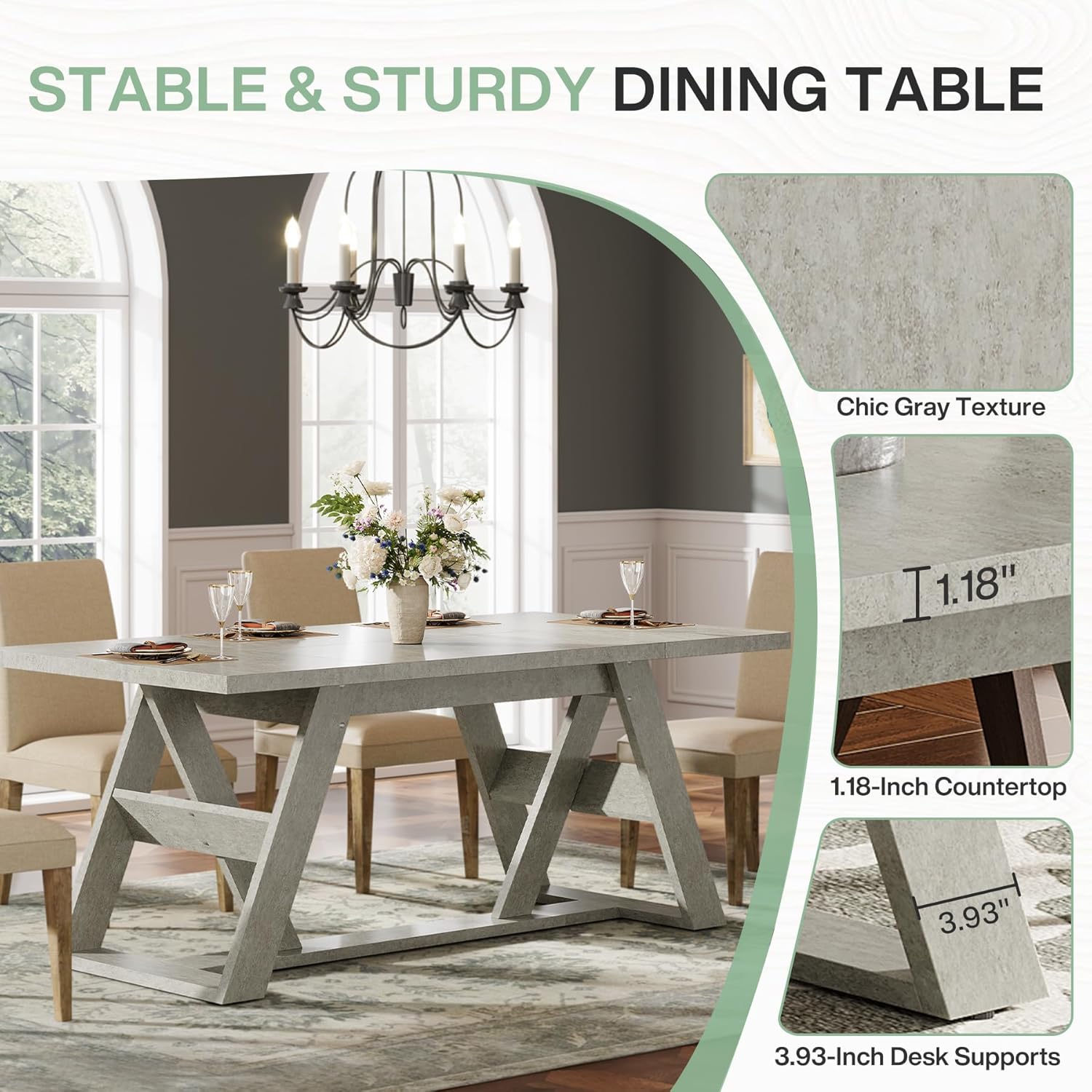 Tribesigns 70.9-Inch Dining Table, Farmhouse Kitchen Dining Room Table for 6-8 People, Wood Kitchen Table Dinner Table with Double X-Shaped Base for Dining Room, Gray