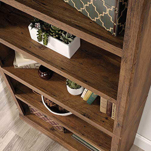 Sauder 5 Tier Book Shelf Wooden Bookcase Multipurpose Bookshelf for Home Office, Living Room, in Chalked Chestnut