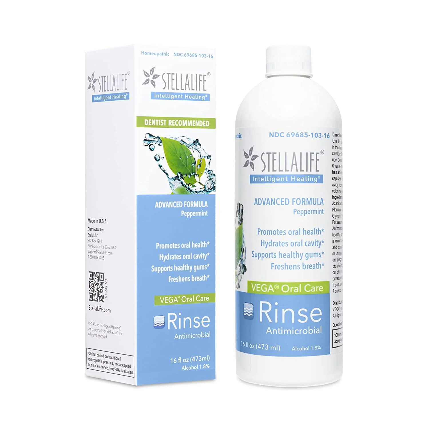StellaLife VEGA Oral Care Peppermint Rinse: Dry Mouth Mouthwash, Daily Dental Hygiene