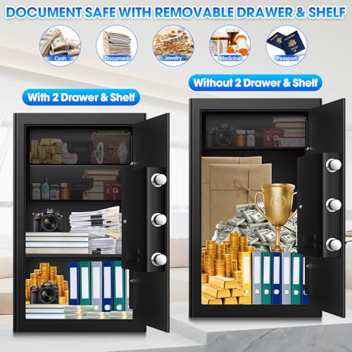 2.6 Cuft Large Fireproof Home Safe Box with Fire proof Document Bag, Anti-Theft Digital Safe Fireproof Waterproof with Keypad Key, Personal Security Electronic Safe for Money Medicines Jewelry