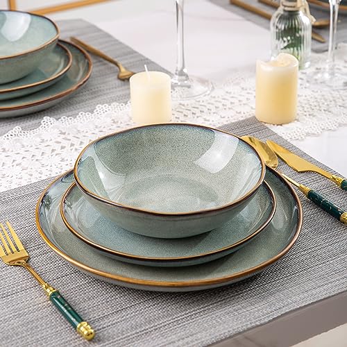 AmorArc Ceramic Dinnerware Sets,Handmade Reactive Glaze Plates and Bowls Set,Highly Chip and Crack Resistant | Dishwasher & Microwave Safe,Service for 8 Dishes Set (24pc)