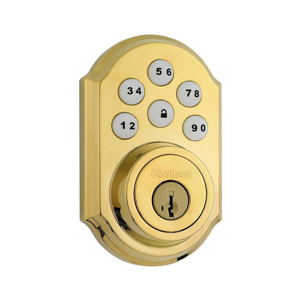 Kwikset Z-Wave SmartCode 910 Lifetime Polished Brass Single Cylinder Electronic Deadbolt Featuring SmartKey Security