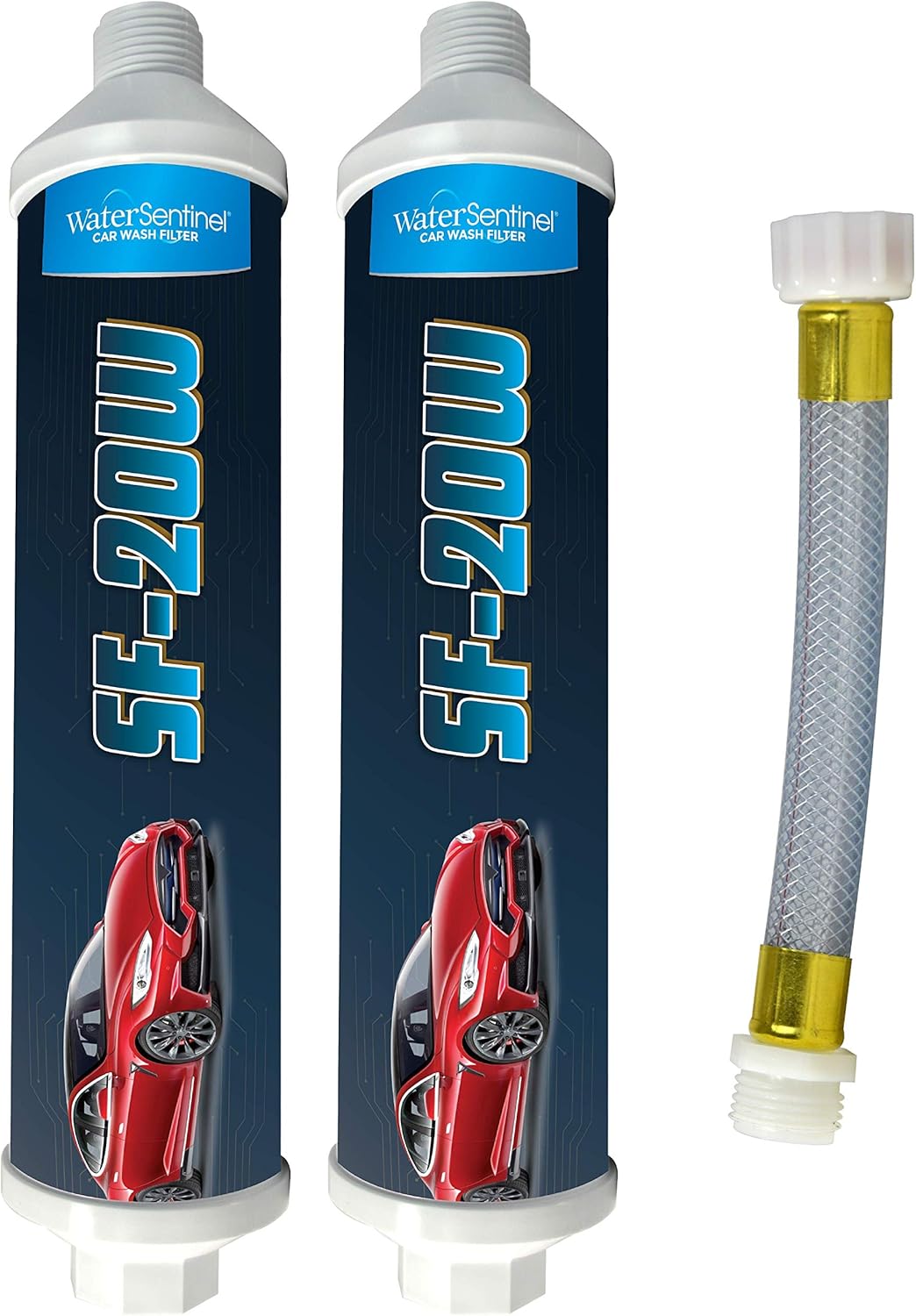WaterSentinel SF-20W Spotless Car Wash Inline Deionized Water Garden Hose Water Filter & Extension Adapter for RV, Boat, Marine, Motorcycle, Home, Windows, Spot Free Wash, Solar Panels (2-Pack)