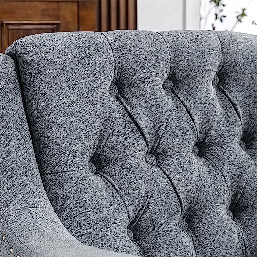 Accent Chair, Living Room Chair, Footrest Chair Set with Vintage Brass Studs, Button Tufted Upholstered Armchair for Living Room, Comfy Reading Chair for Bedroom, Reception Room