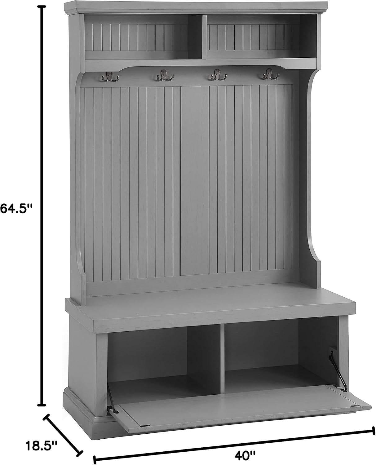 Crosley Furniture Seaside Hall Tree, Entryway Bench with Coat Rack and Shoe Cabinet, Distressed Gray