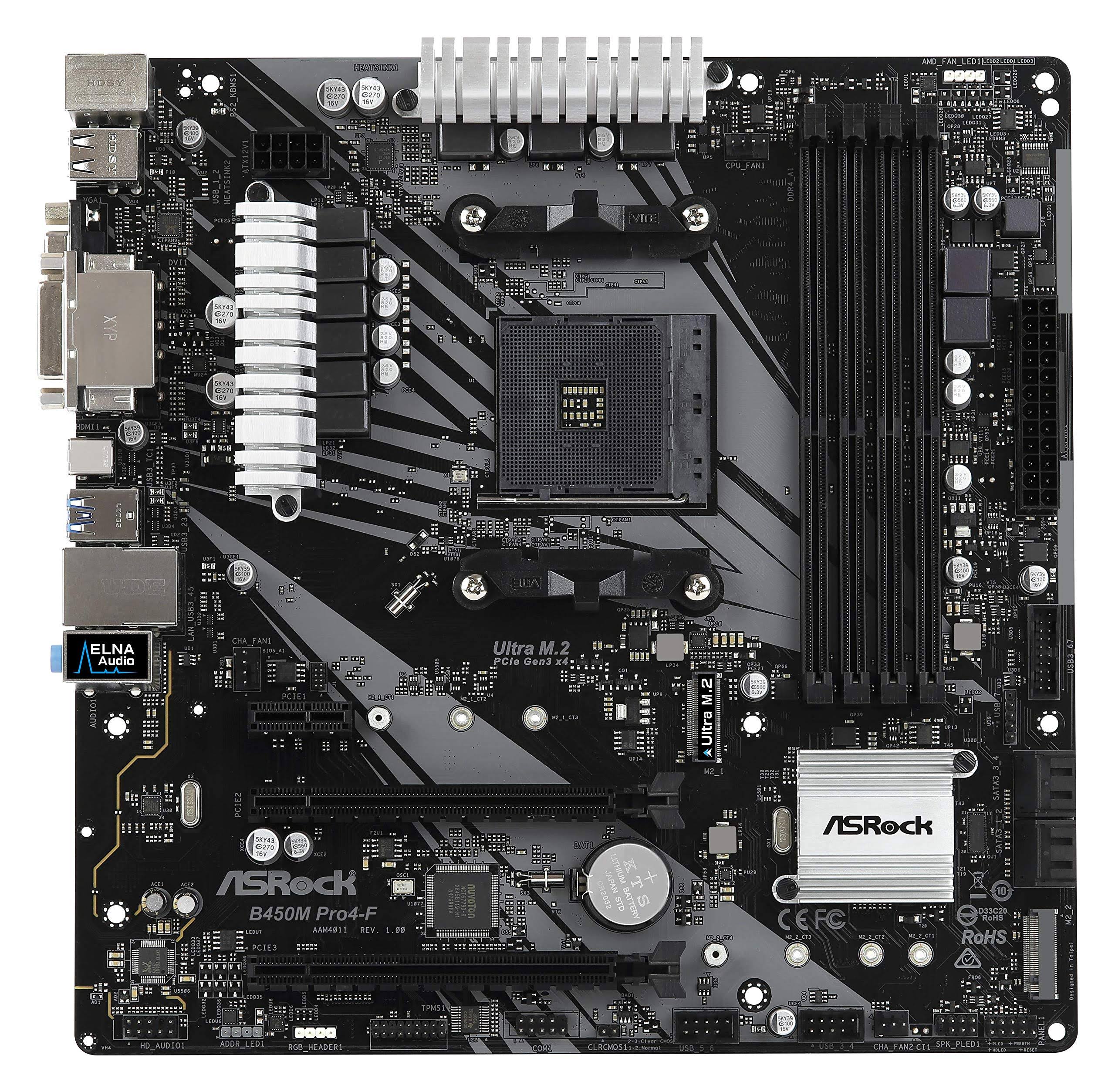 ASRock B450M PRO4-F Socket AM4/ AMD Promontory B450/ DDR4/ Quad