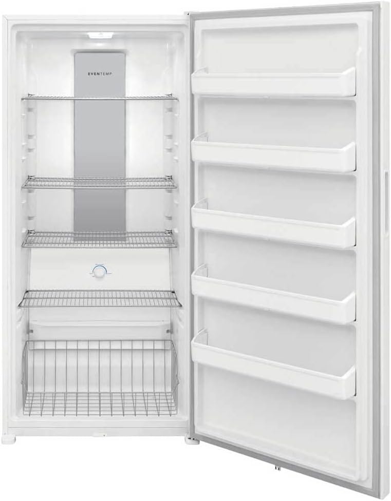 Frigidaire FFUE2022AW 33" Upright Freezer with 20 cu. ft. Capacity; Energy Star; Auto-Close Doors; Power Outage Assurance and EvenTemp Cooling System in White