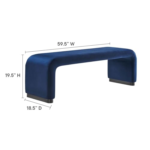 Modway Koda 60" Performance Velvet Waterfall Long Bench in Black Moss Green, 60Inches
