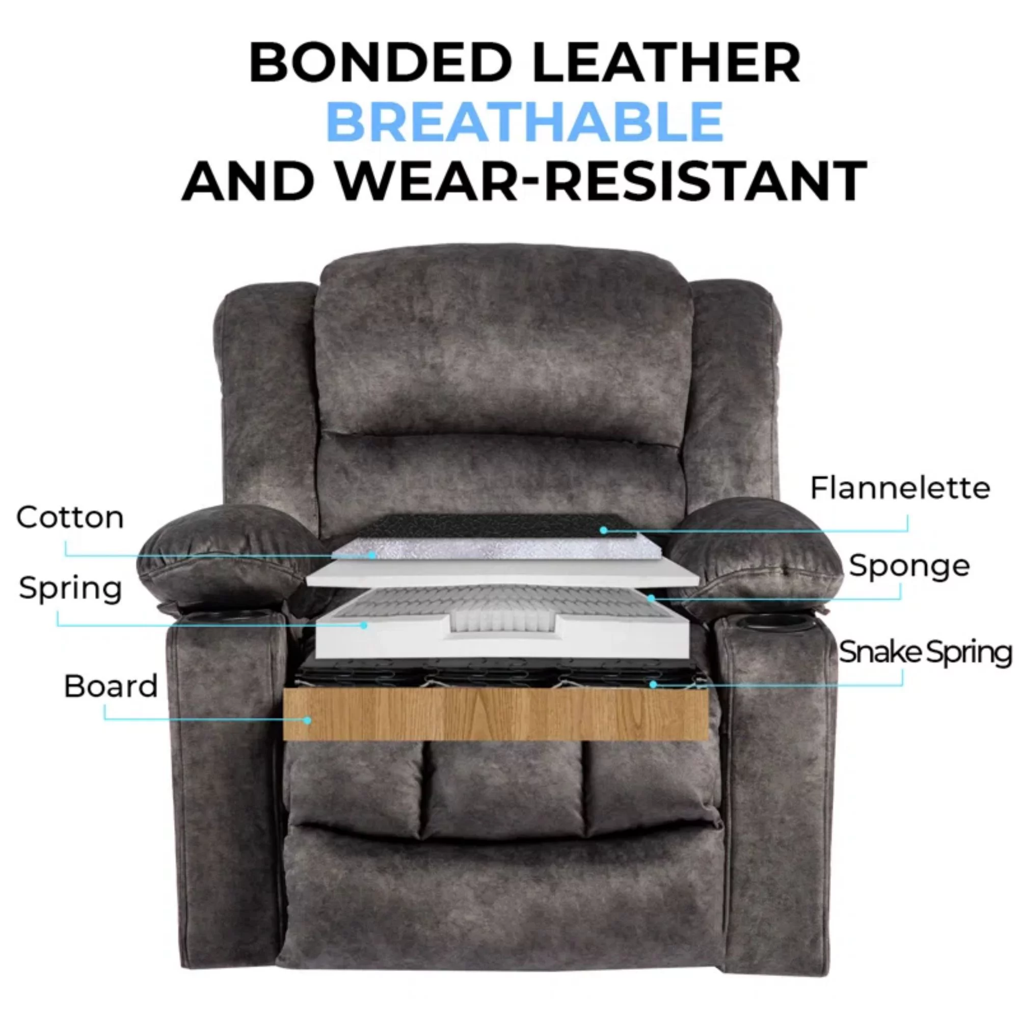 Colerline 36.61" Wide Super Soft and Oversize Modern Designed Velvet Upholstered Heating & Massage Swivel Reclining Chair with Cupholders for Living Room, Bedroom, Gray