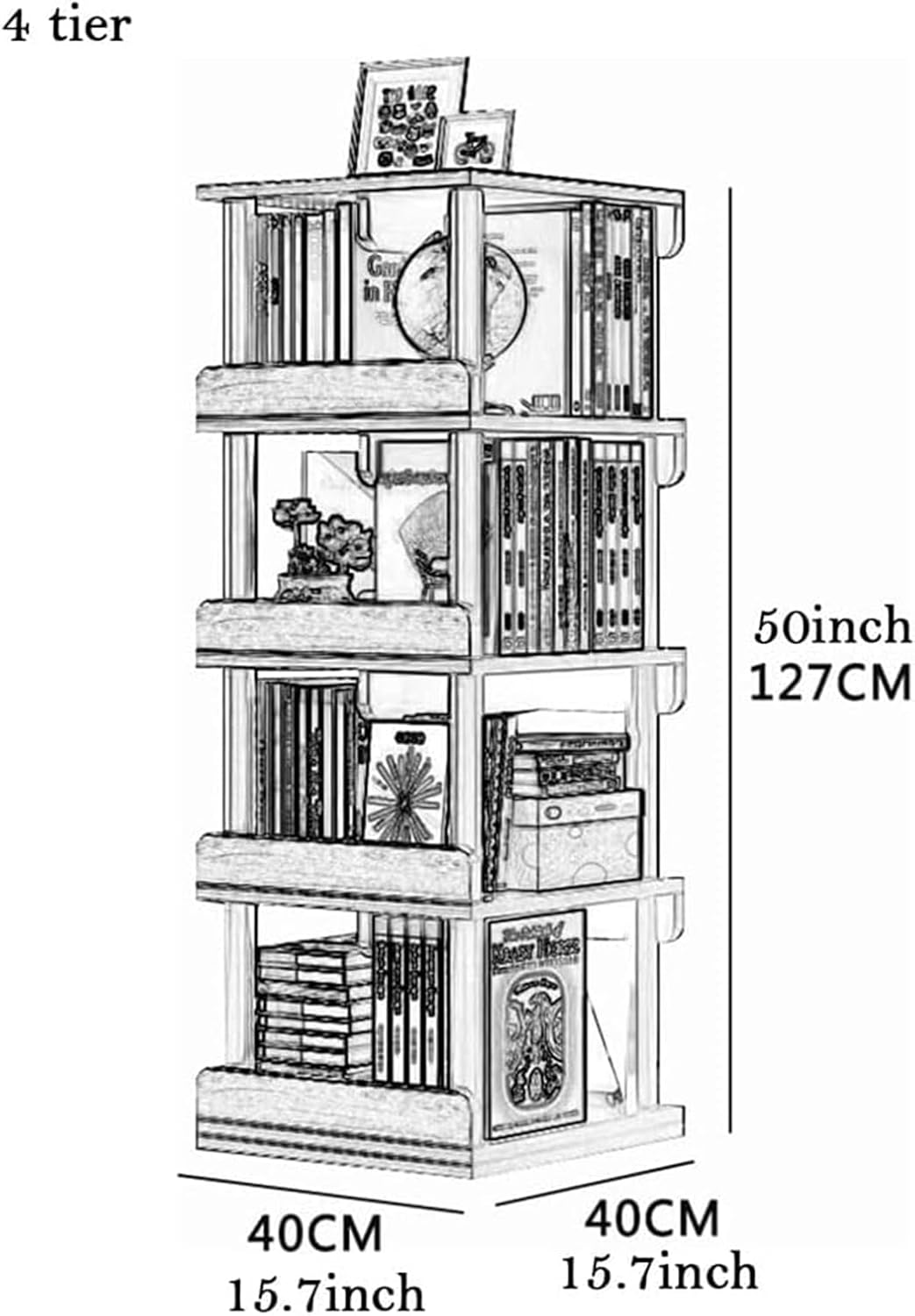 Flexible Bookcases 360° Rotating Bookshelf Wooden Square Standing Bookcase Space Saving Simple Bookshelves Living Room Book Rack Perfect Furniture