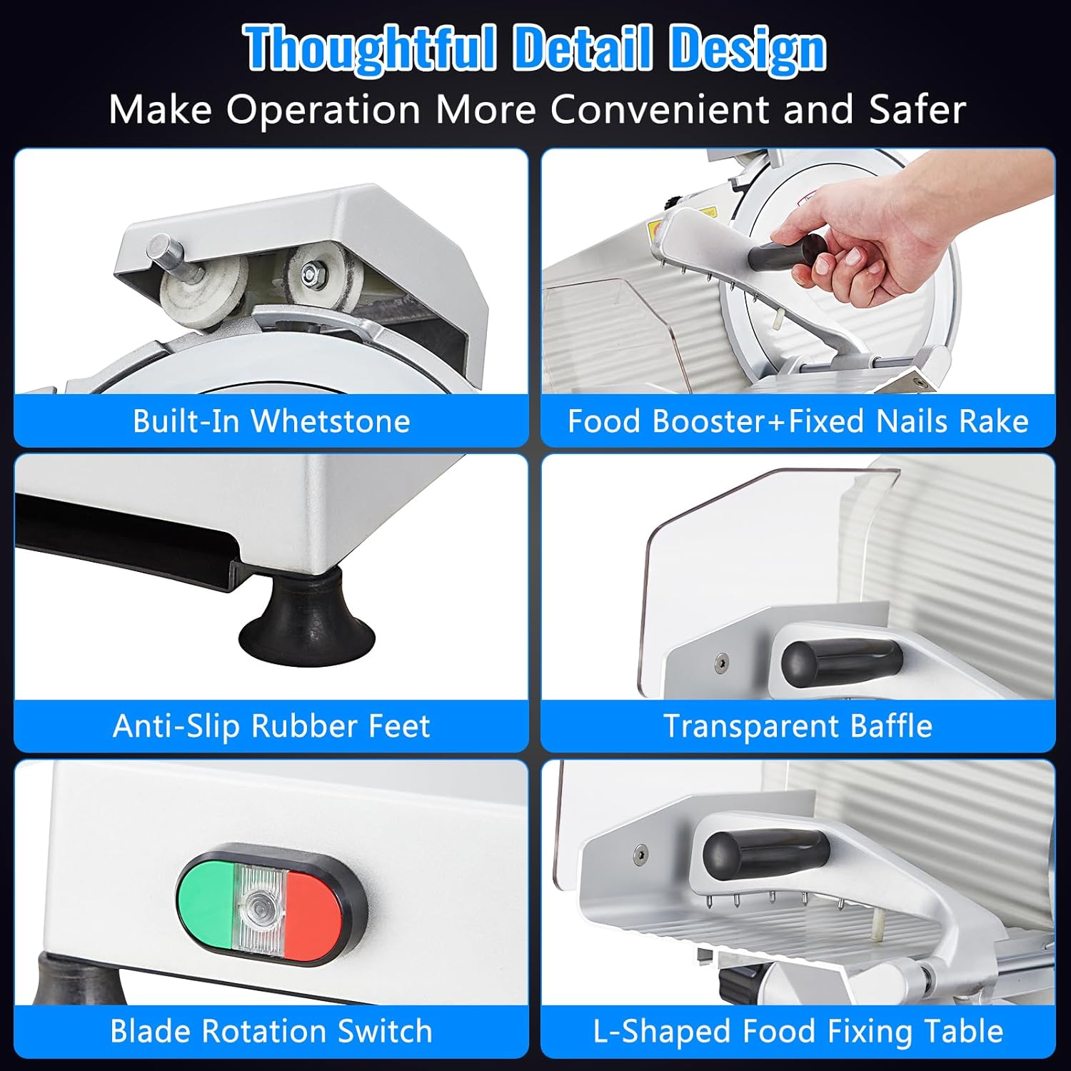 Meat Slicer, 240W Electric Food Slicer with 10" Stainless Steel Blade and Built-in Sharpening Stone, Adjustable Thickness Meat Slicer for Home and Commercial Use to Cuts Meat, Bread and Cheese