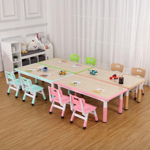 Kids Table and Chairs Set, Height Adjustable Desk with 6 Seats for Ages 2-10,Arts & Crafts Table,Graffiti Desktop, Non-Slip Legs, Max 300lbs, Children Multi-Activity Table for Classrooms,Daycares,Home