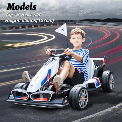 FORESEE 36V Licensed BMW Kids Electric Go Kart, Battery Powered Drift Kart w/Adjustable Seat, Ride On Toy for Big Kids Ages 6+, 8.6MPH Racing Go Cart w/600W Motor, LED Lights & Safety Belt, Black