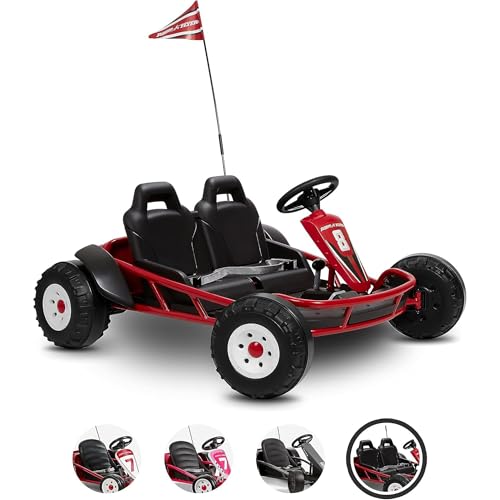Radio Flyer 36V Battery-Powered Kids Electric Go-Kart with Adjustable Seat, Rubber Wheels, Grey