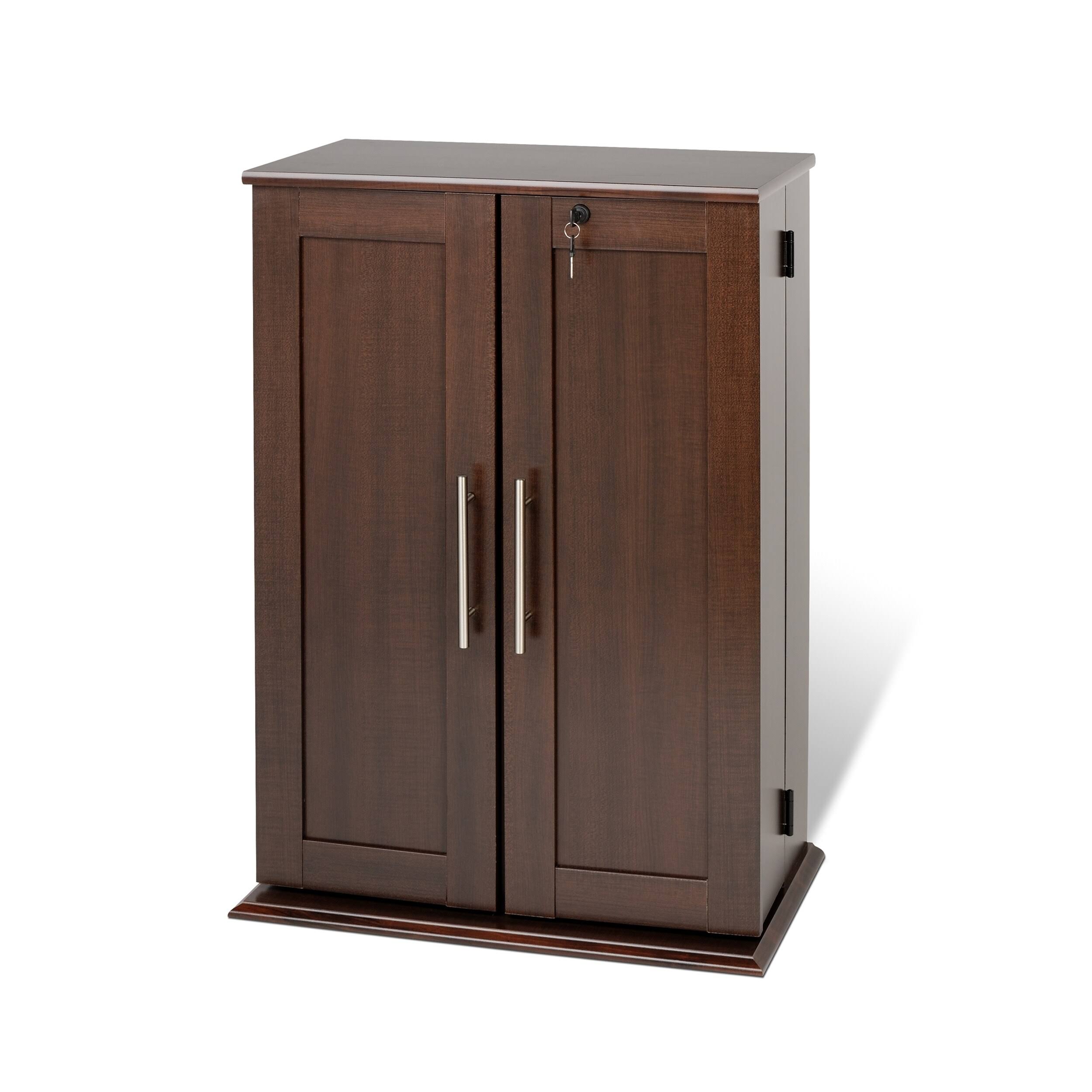 Prepac Locking Media Storage Cabinet With Shaker Doors, Espresso