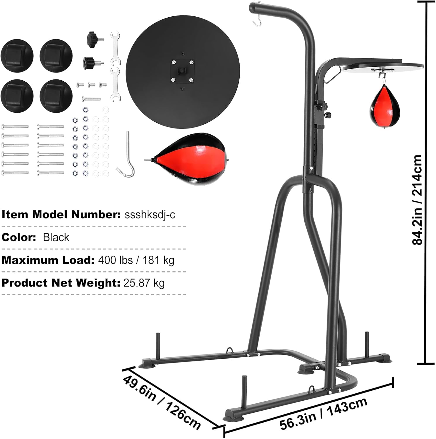VEVOR Punching Bag Stand, Steel Heavy Duty Workout Equipment, Boxing Punching Bag Stand, Holds Up to 400 lbs, Freestanding Sandbag Rack with Weighted Base, Training Equipment for Home Gym Fitness