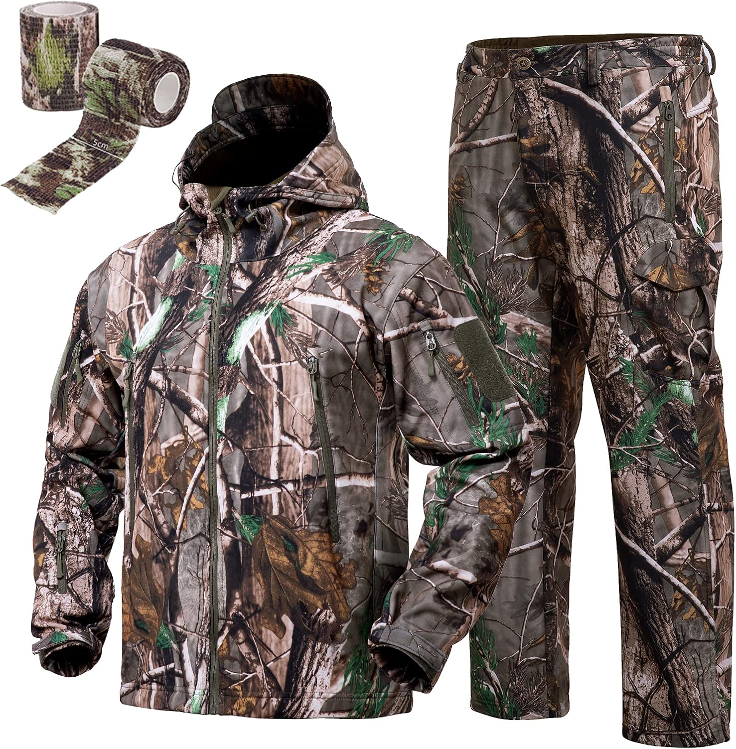 YEVHEV Hunting Gear Suit for Men Camouflage Hunting Hoodie Jacket and Pants Windproof Coat Camo