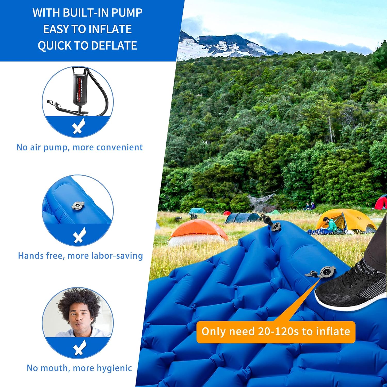 Camping Sleeping Pad, Ultralight Sleeping Mat for Backpacking, Hiking Air Mattress - Extra Long, Lightweight, Inflatable & Compact Camp Sleep Mat, Inflating Camping Pads