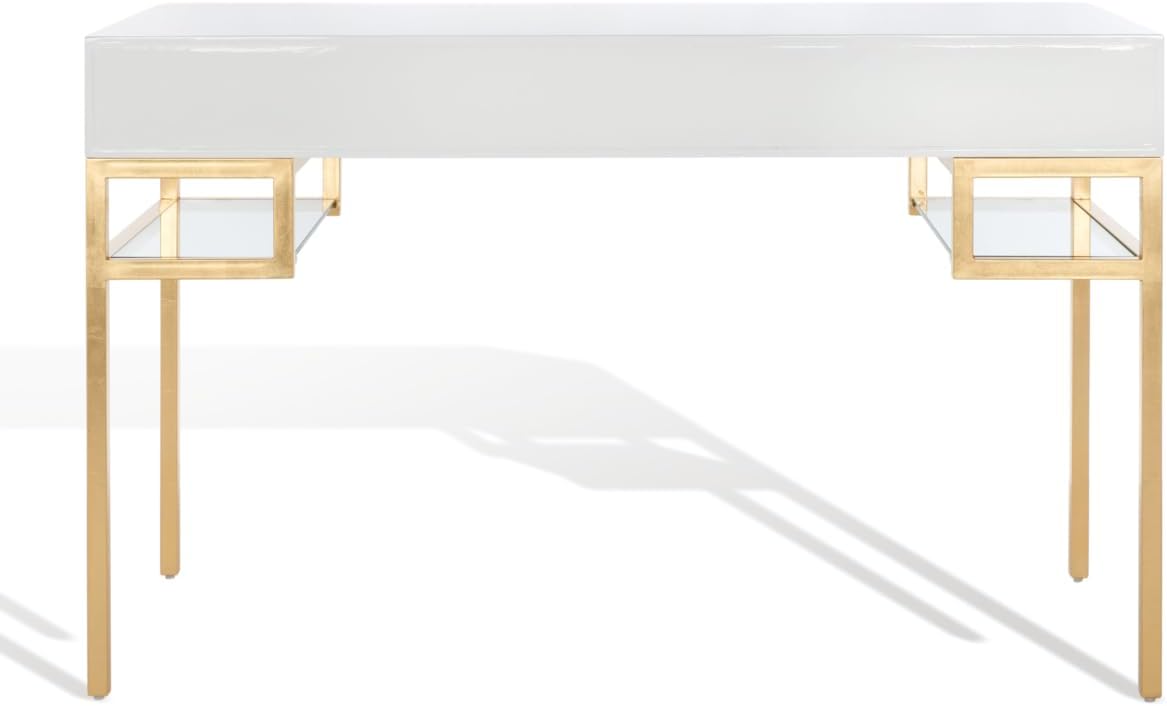 Safavieh Couture Home Office Neria Glam White Lacquer and Gold Leaf 3-drawer Writing Desk