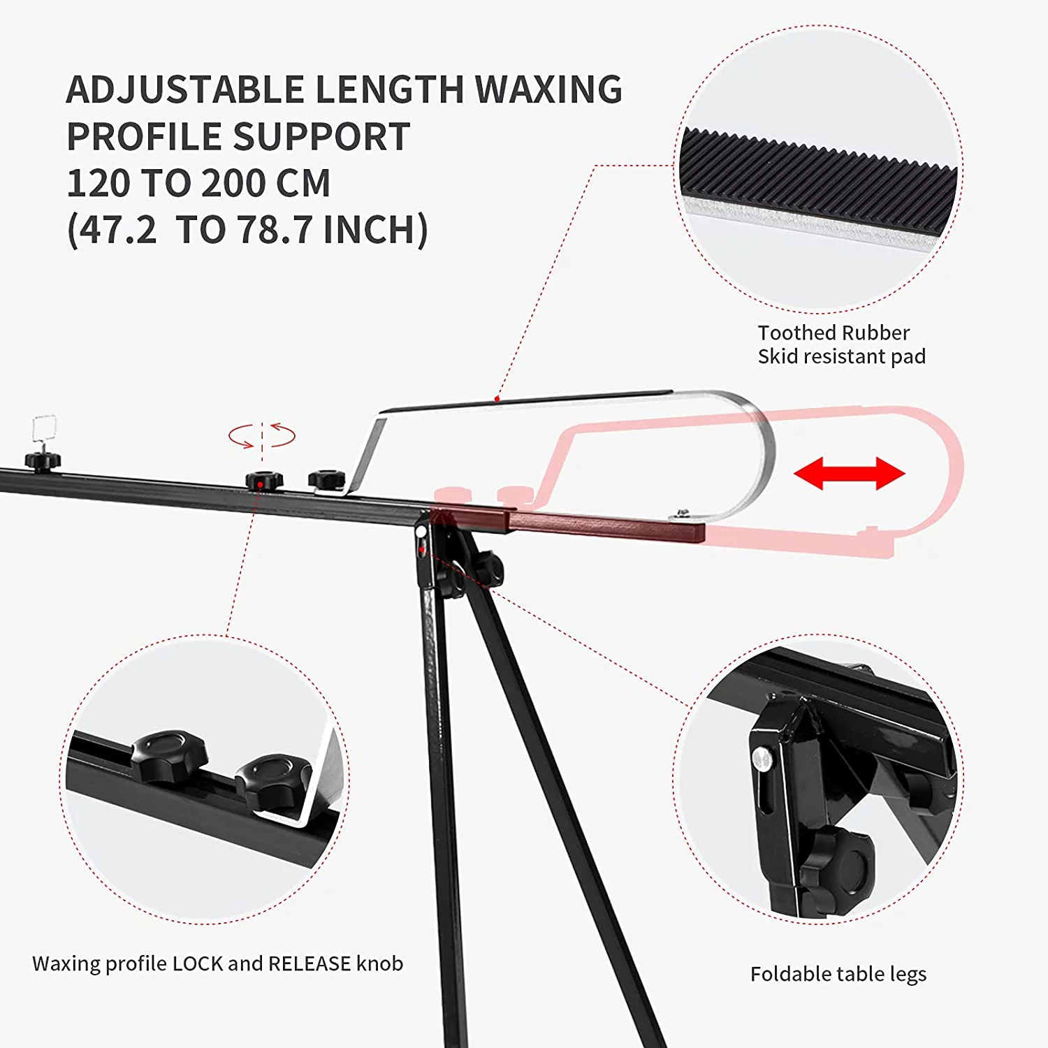 XCMAN Cross Country Nordic Ski Waxing Single Profile Bench Table with Foldable Legs for Traveling,Adjustable Waxing Profile Length 47.2 to 78.7inch