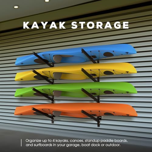 Adjustable Kayak Storage Rack, Freestanding Sup Storage Stand, Weatherproof Canoe Holder, Heavy Duty Paddleboard Bracket, Surfboard Bracket for Indoor, Outdoor, Garage, Shed, Dock