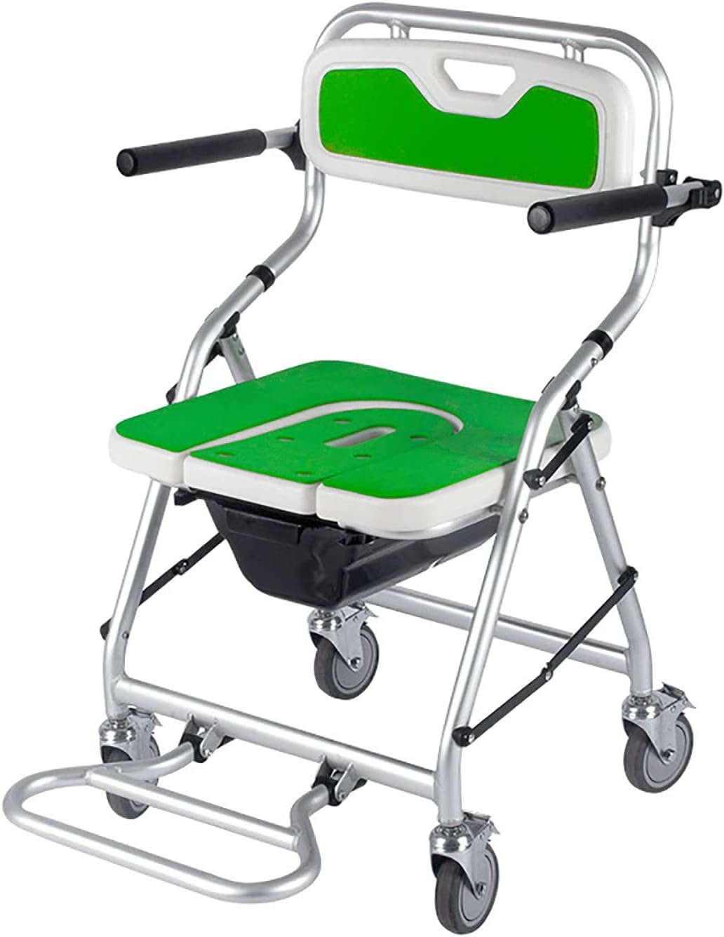 KOHARA Toilet Chair Mobile Shower Chair Elderly Household Bath Chair Toilet Stool 4-Wheel Brake Height Adjustable Wheelchair Bedside Commode Toilet Chair with Back Toilet Chair