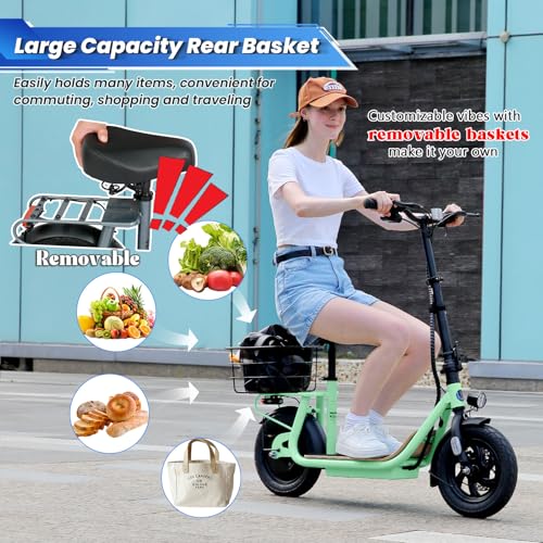 Caroma Peak 800W/1200W Electric Scooter Adults, 30 Miles Max Range, Foldable Electric Scooter with Seat, Front Suspension, Detachable Large Basket,Commuter E-Scooter for Adult and Teens