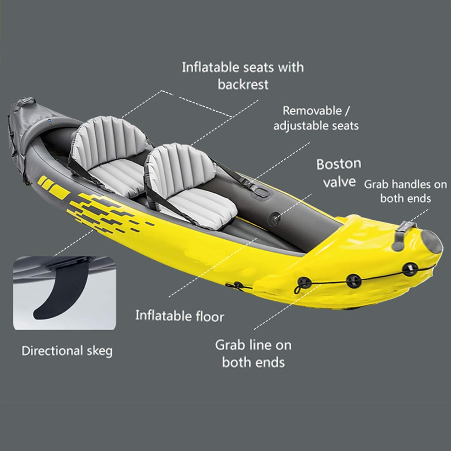 Kayak Inflatable,2-Person Canoe Set,Sea Kayak Boat Raft,Water Sports Dinghy,Rowing Boats for Adults Rubber Dinghy Fishing,Tear-Resistant Foldable Drifting Boat,Comes with Accessories